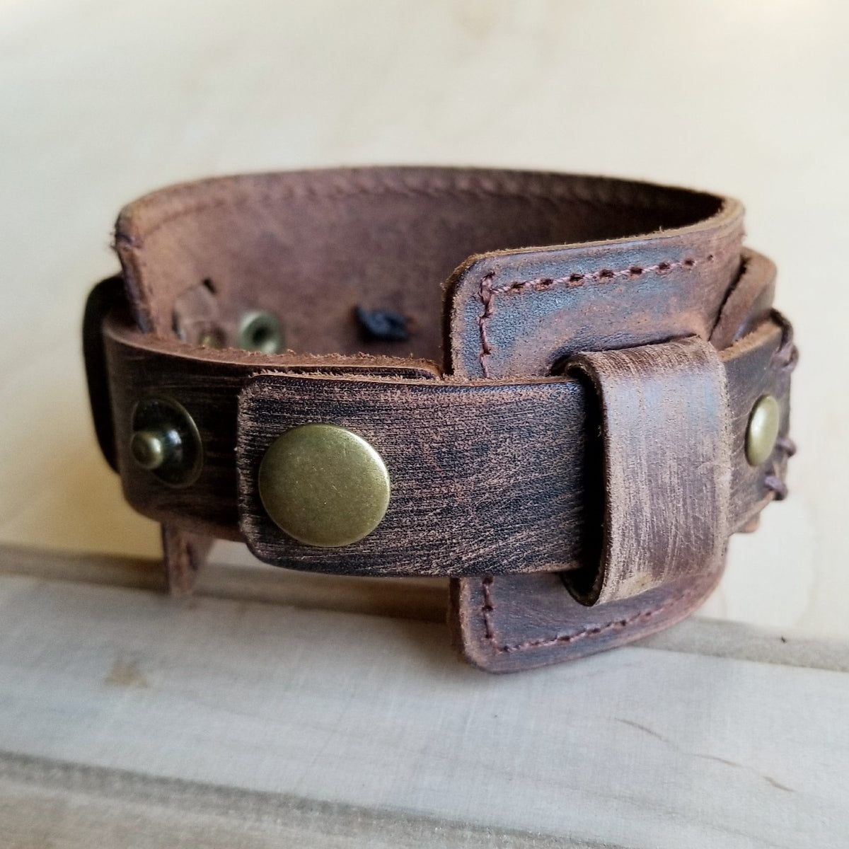 Wide Leather Cuff with Natural Turquoise