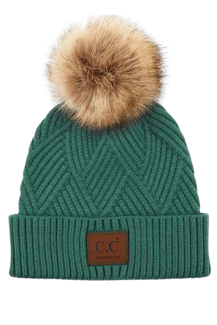 C.C Heather Beanie with Suede Patch