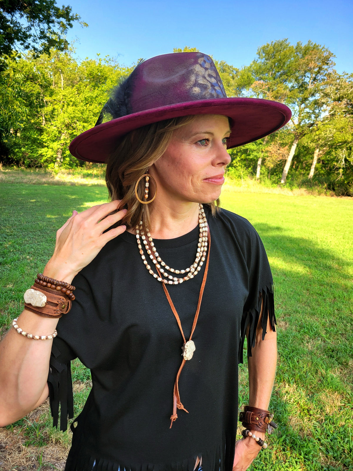 Triple Strand Sandstone Regalite Layered Necklace