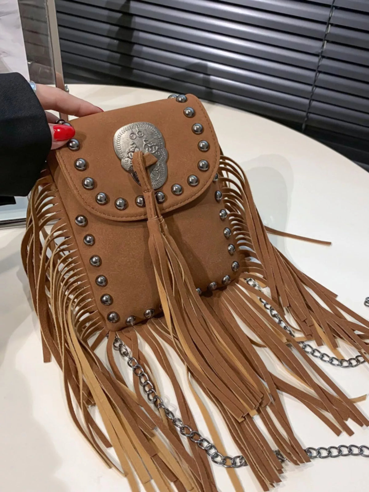 Fringe Rivet Crossbody Bag