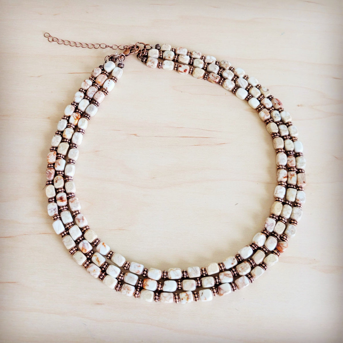 Triple Strand Sandstone Regalite Layered Necklace
