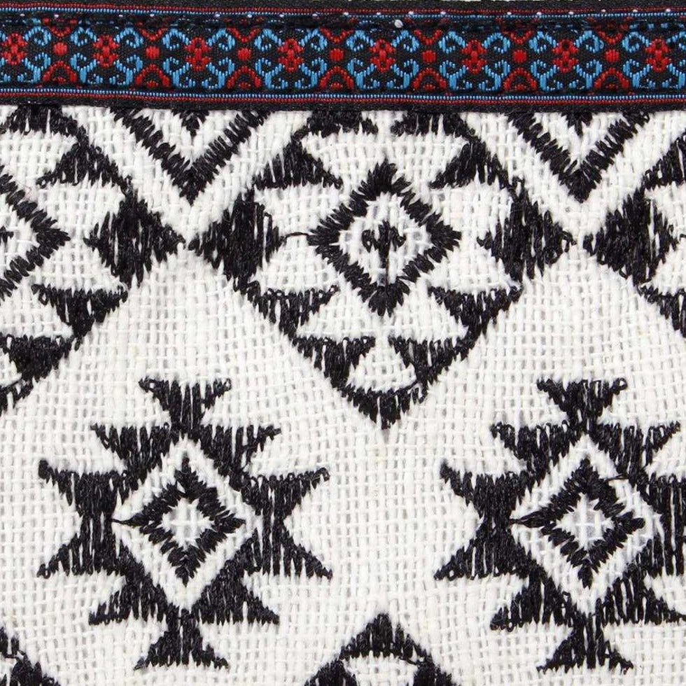 Geometric Embroidered Wristlet with Leather Strap