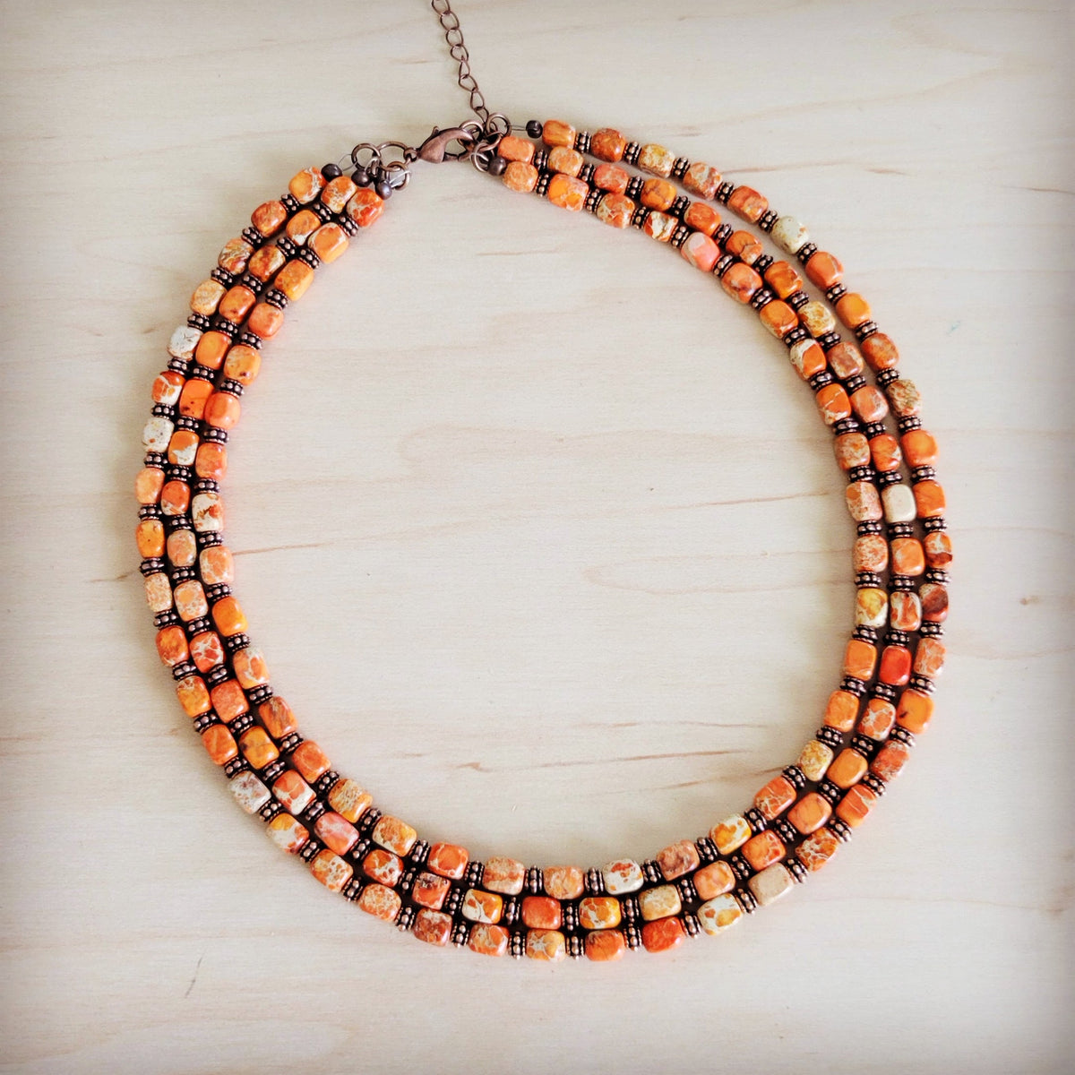 Triple Strand Orange Regalite Layered Necklace