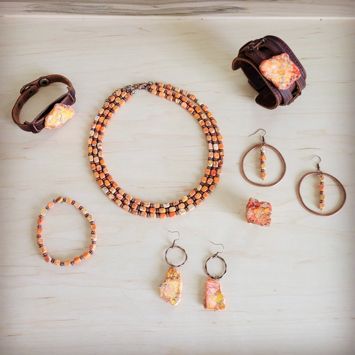 Triple Strand Orange Regalite Layered Necklace