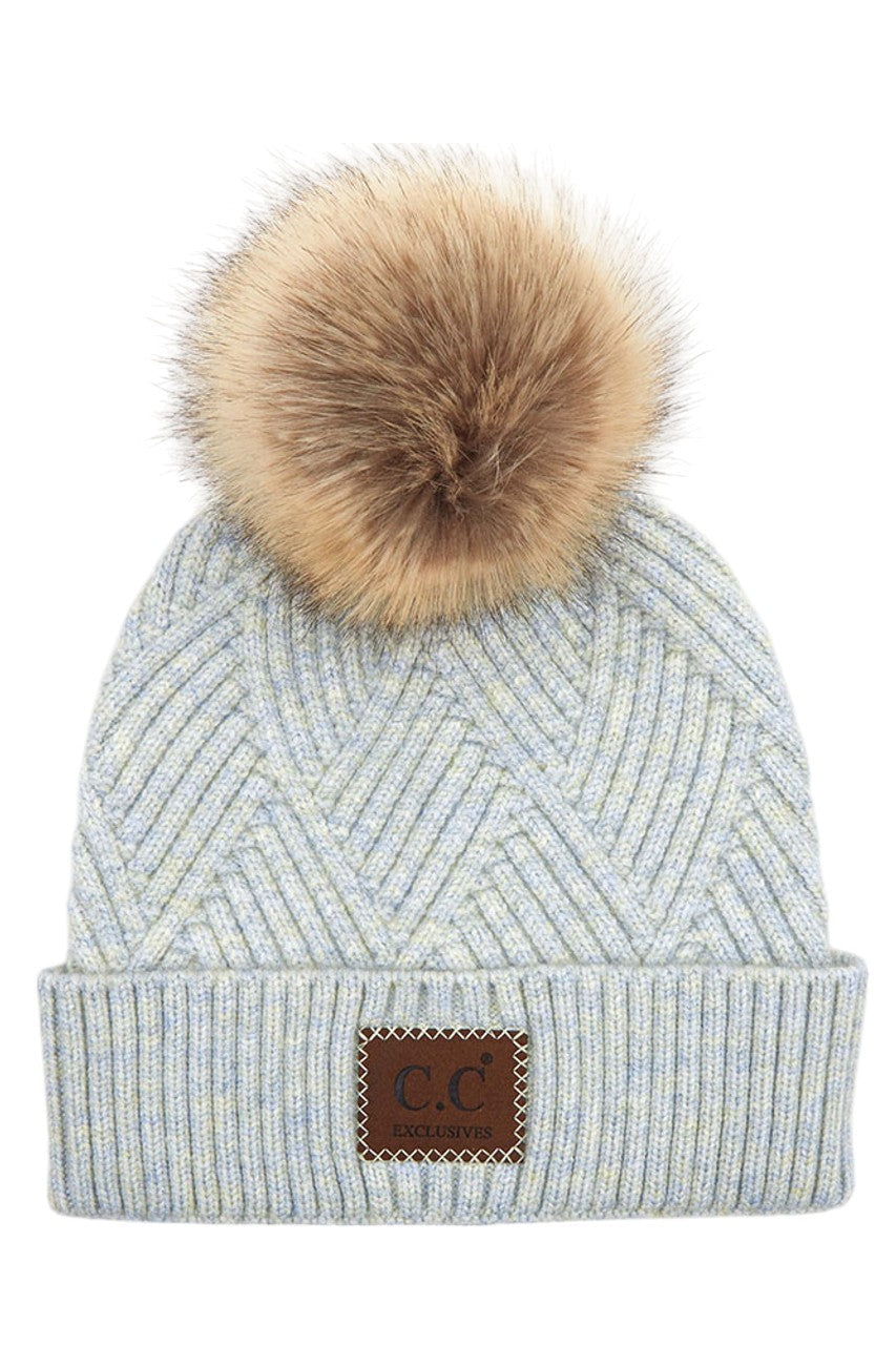 C.C Heather Beanie with Suede Patch