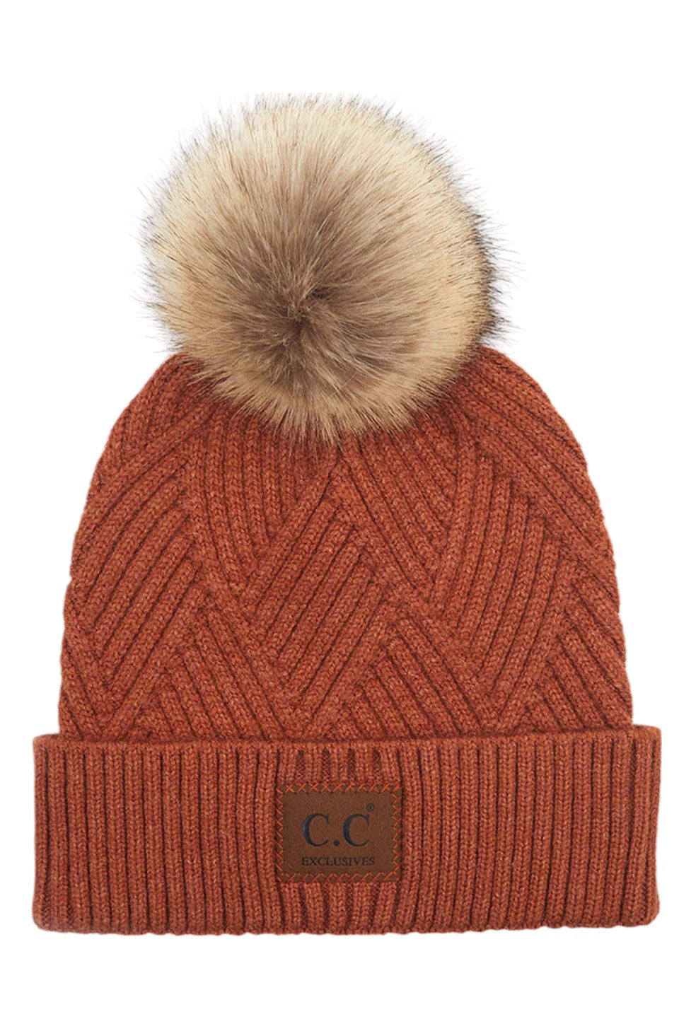 C.C Heather Beanie with Suede Patch