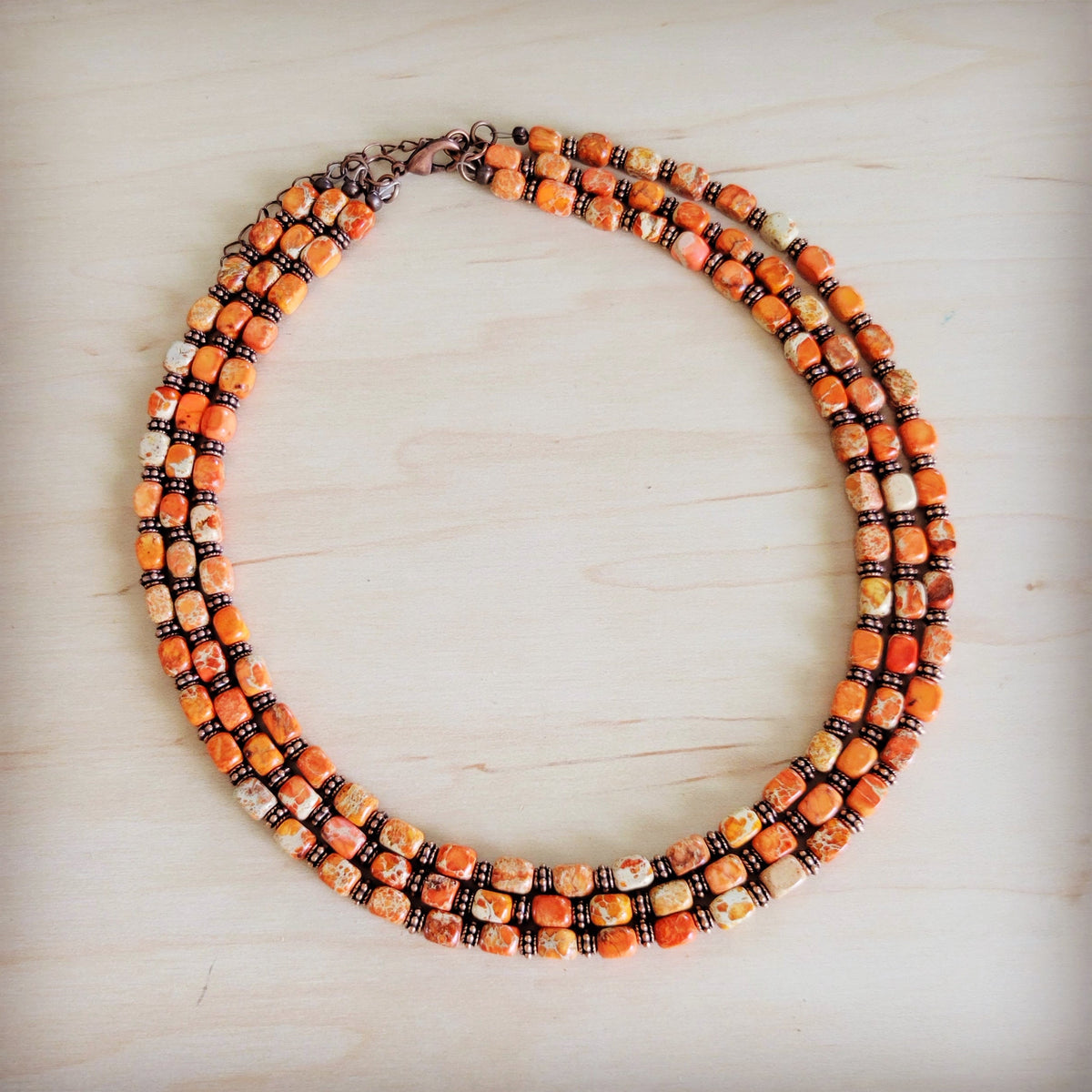 Triple Strand Orange Regalite Layered Necklace