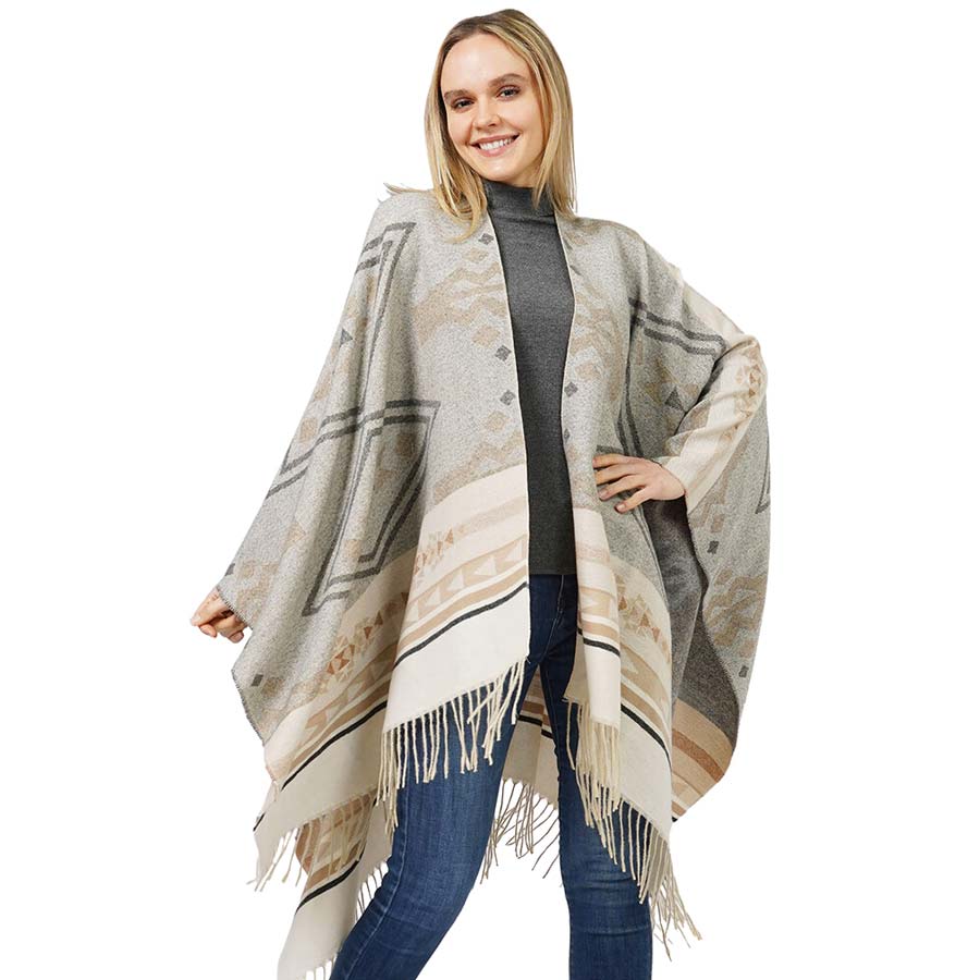 Aztec Pattern Cape Poncho