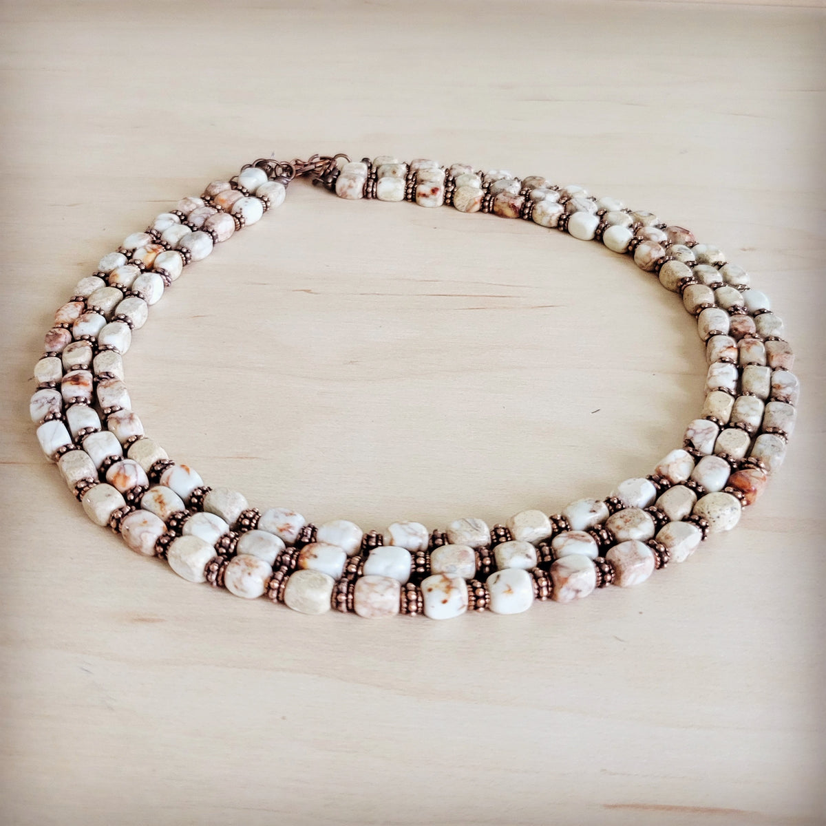 Triple Strand Sandstone Regalite Layered Necklace