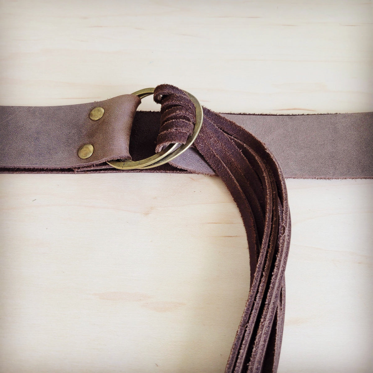 Brown Distressed Fringe Leather Belt