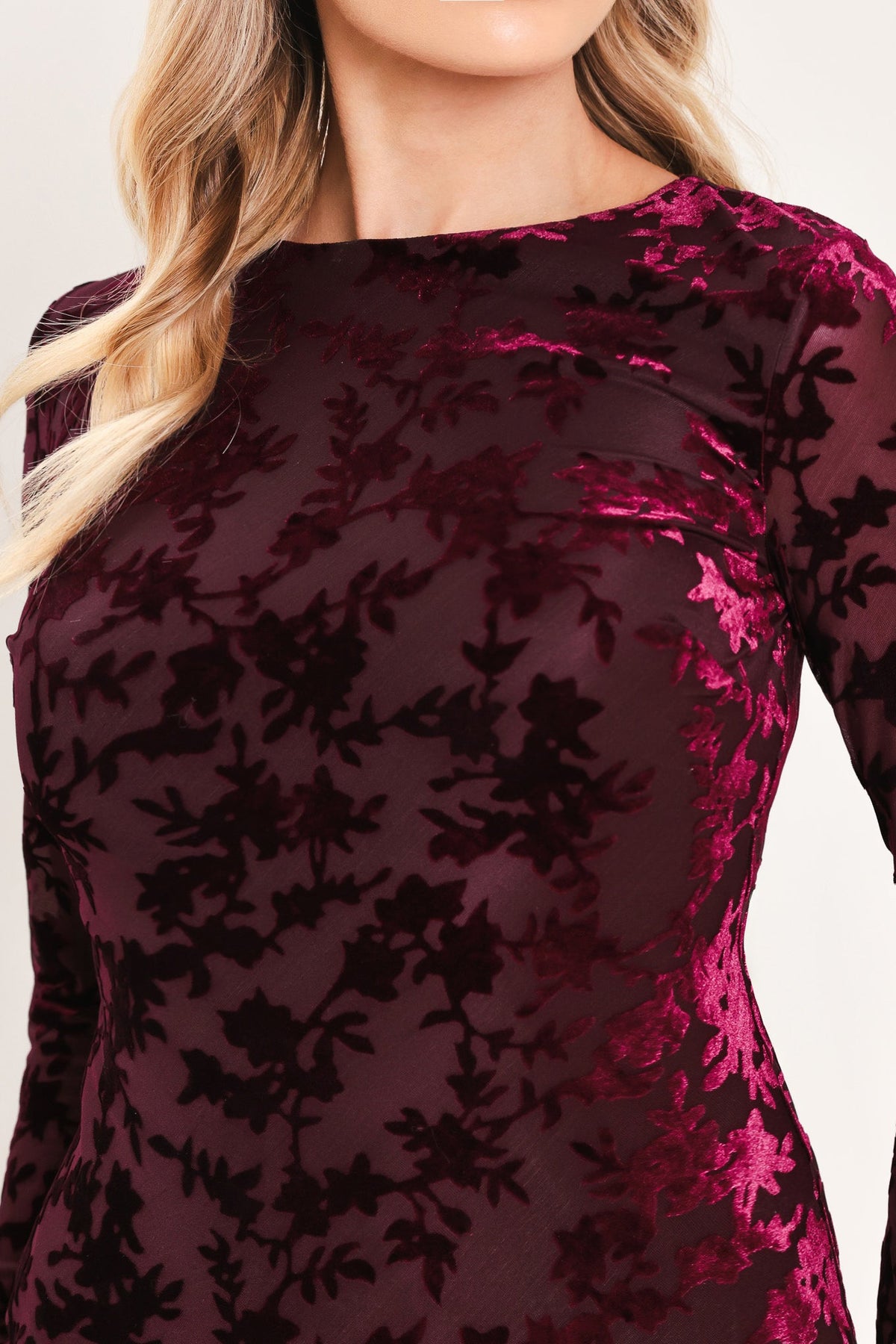 Cabernet Floral Muse Velvet Midi Dress