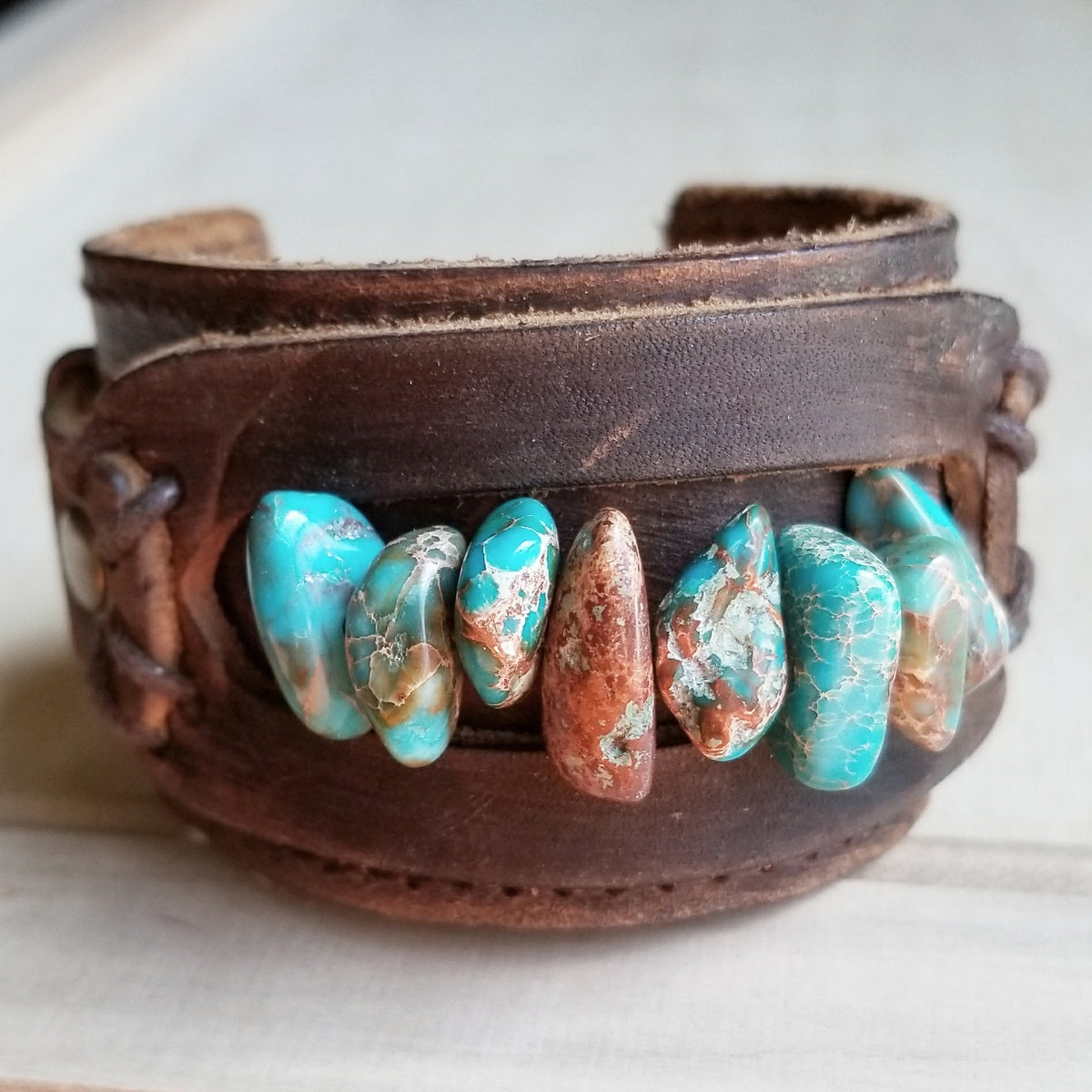 Dusty Leather Cuff with Turquoise Regalite