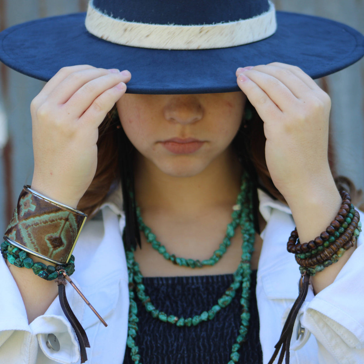 Double Strand Turquoise Feather Tassel Bracelet
