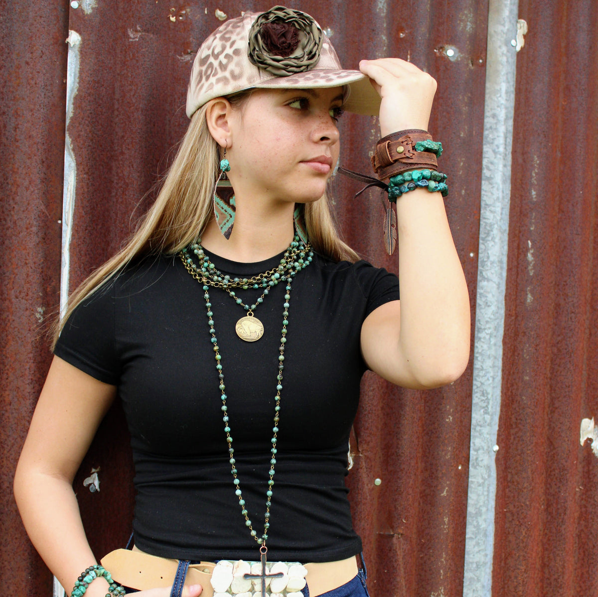 African Turquoise Buffalo Coin Collar Necklace