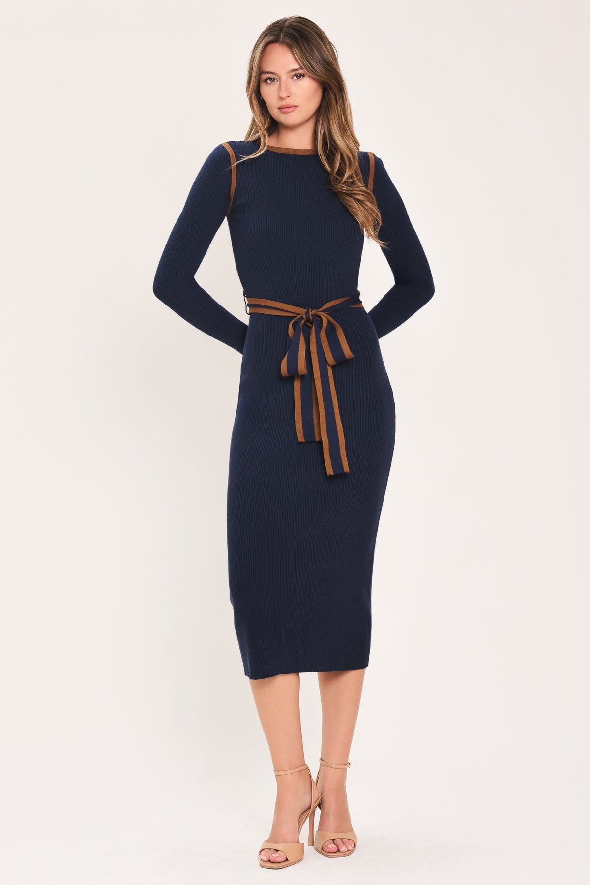 Cozy Belted Sweater Midi Dress