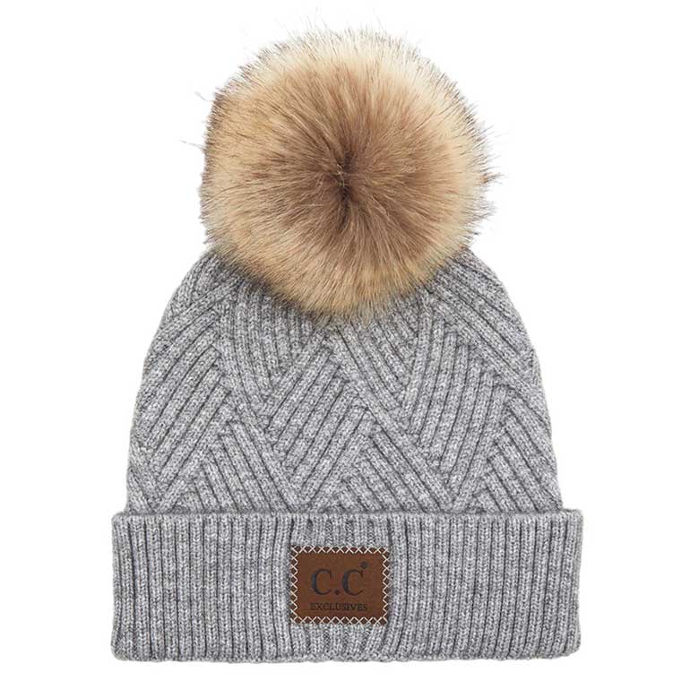 C.C Heather Beanie with Suede Patch