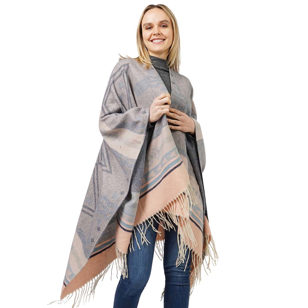 Aztec Pattern Cape Poncho