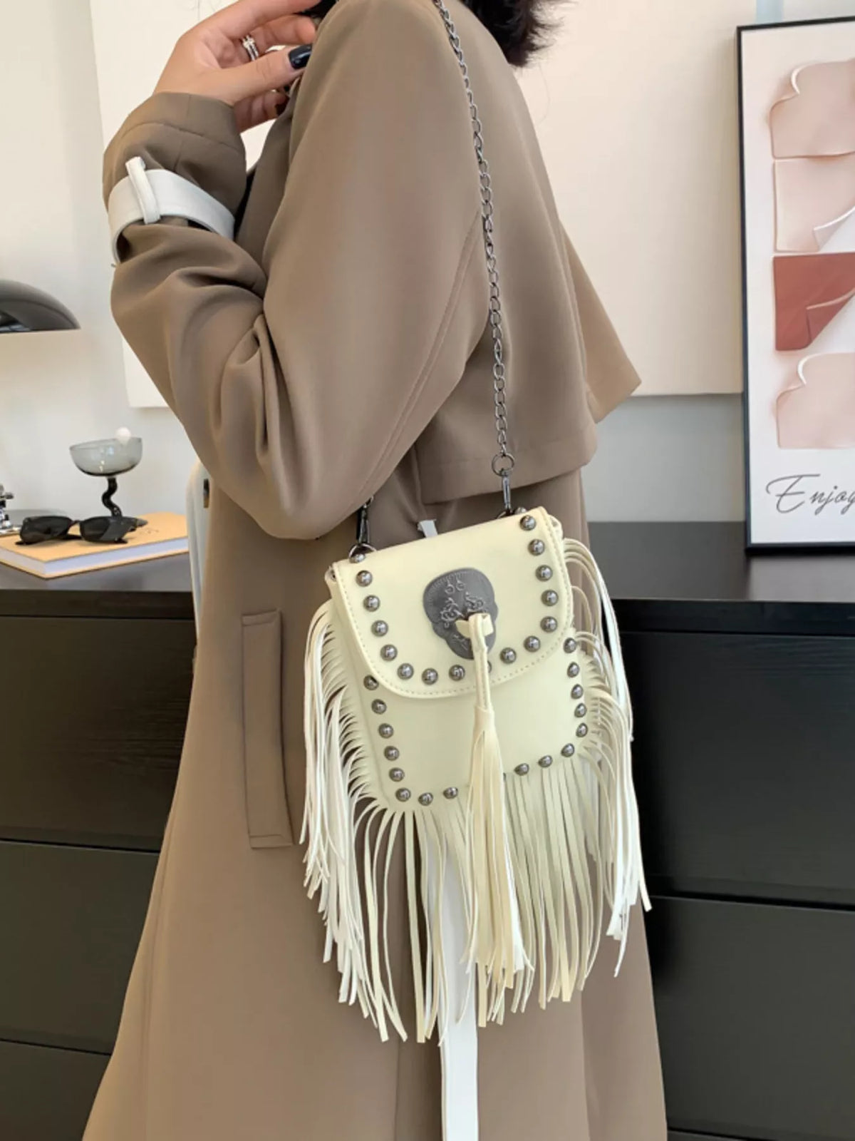 Fringe Rivet Crossbody Bag