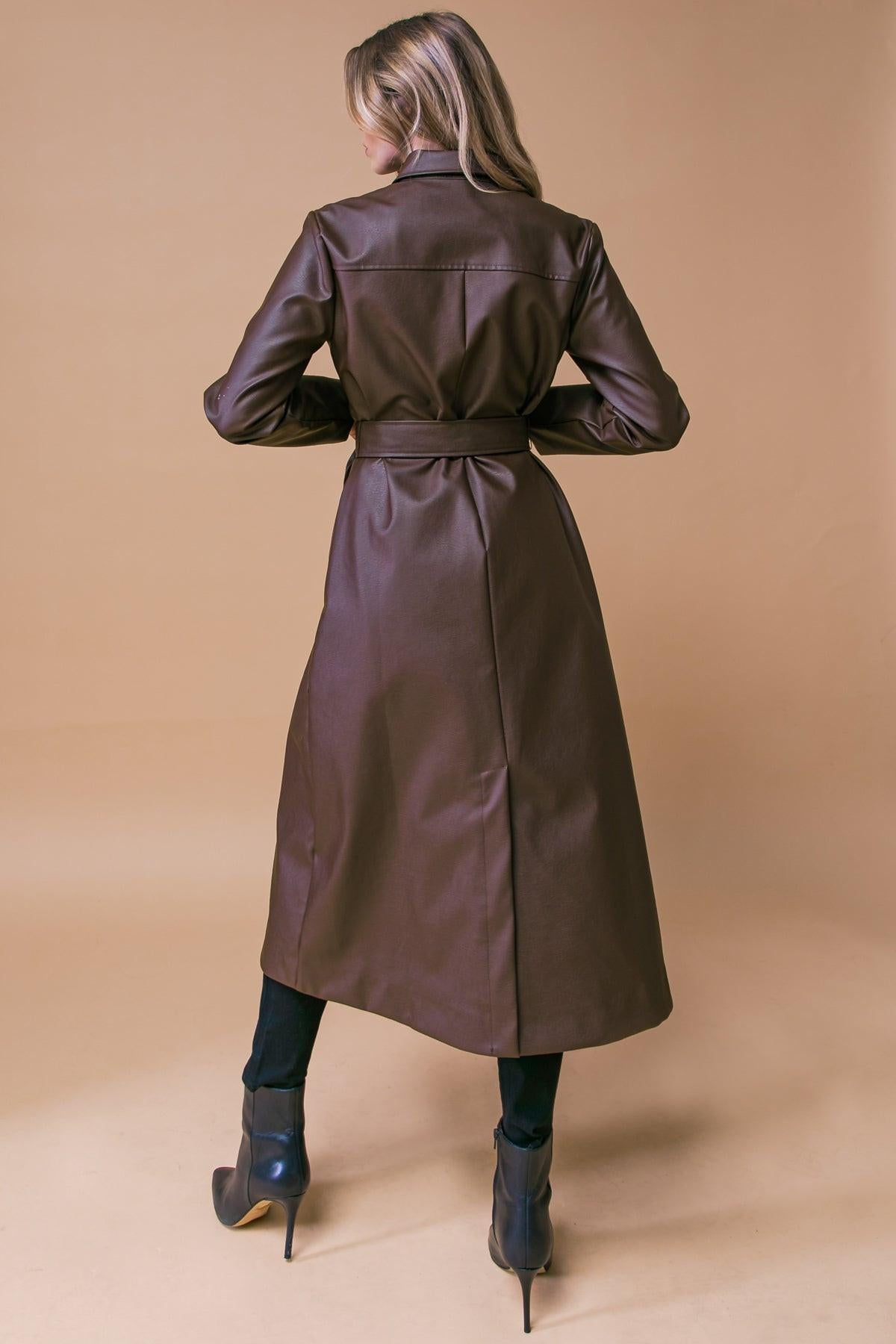 Wonderful Day Faux Leather Midi Coat