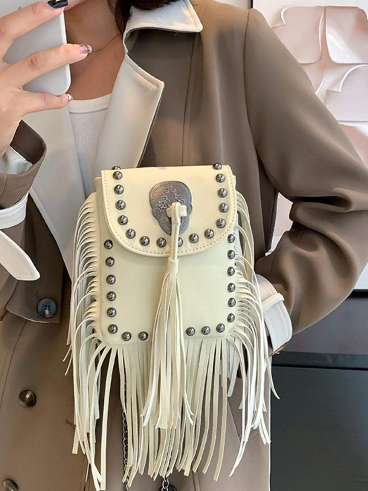 Fringe Rivet Crossbody Bag