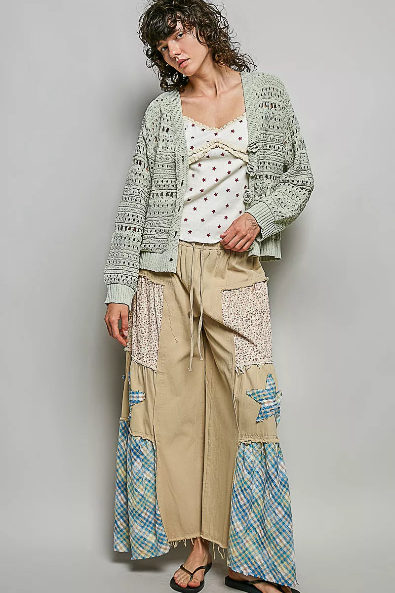 Open-Knit Floral Button Cardigan
