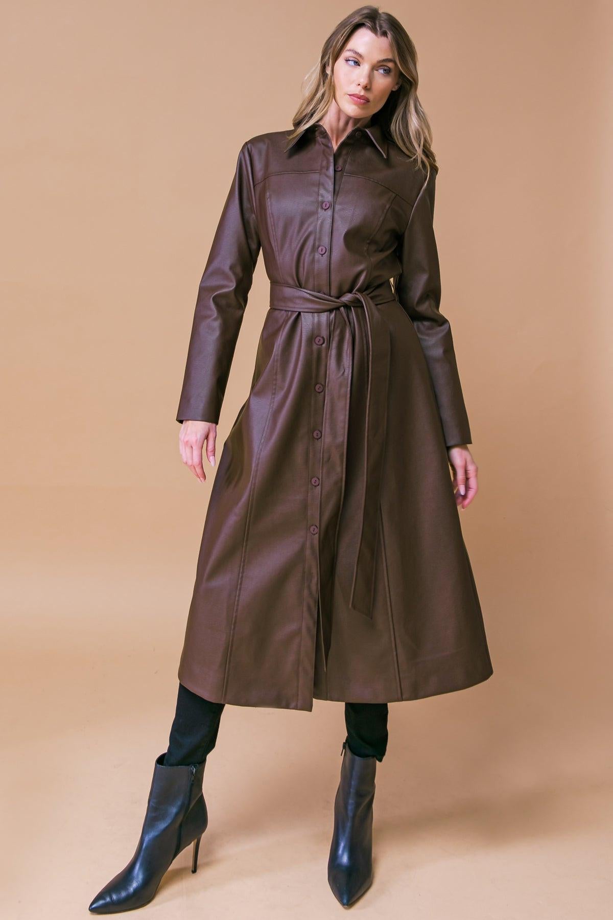 Wonderful Day Faux Leather Midi Coat