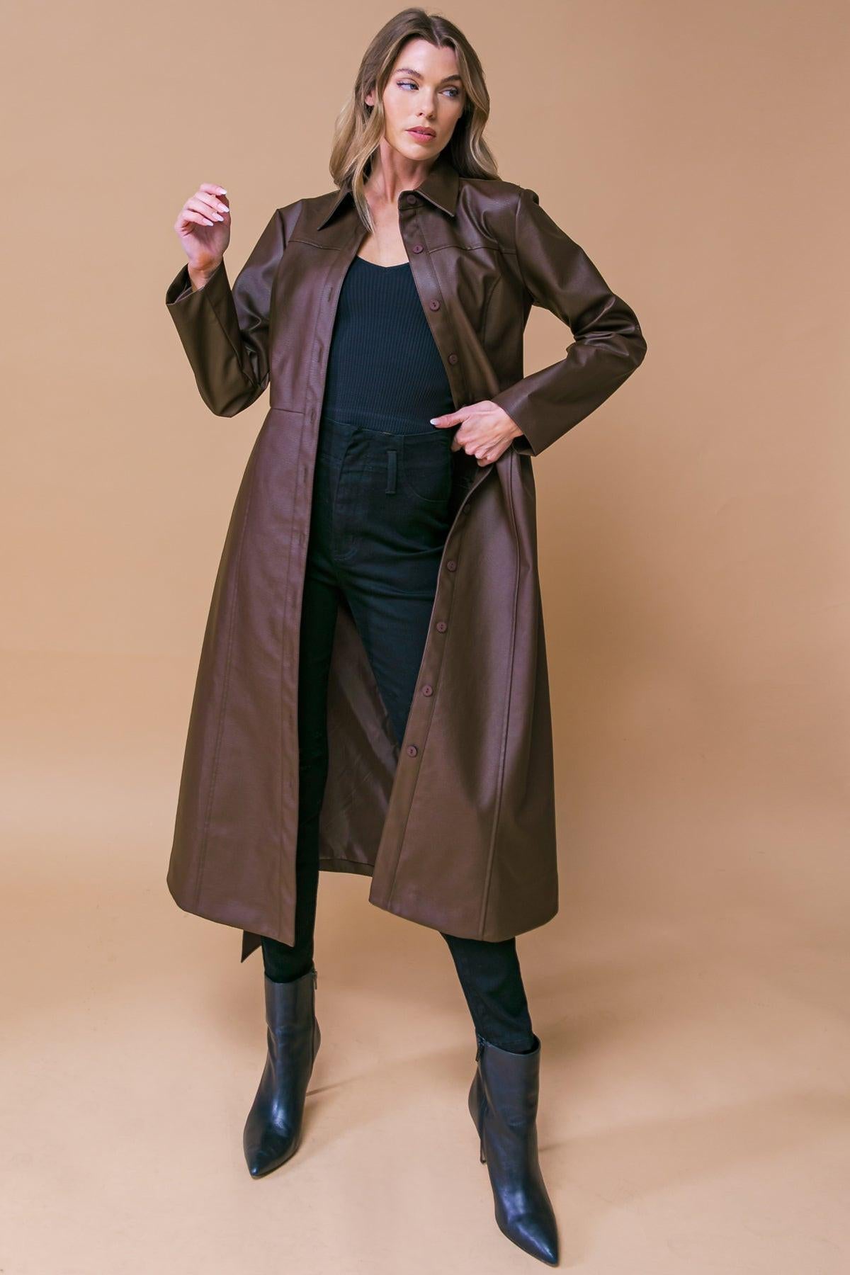 Wonderful Day Faux Leather Midi Coat