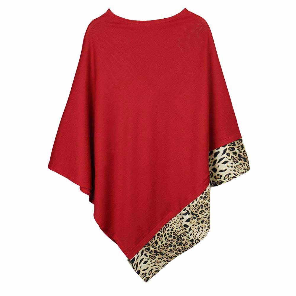 Faux Leopard Trim Poncho Ruana