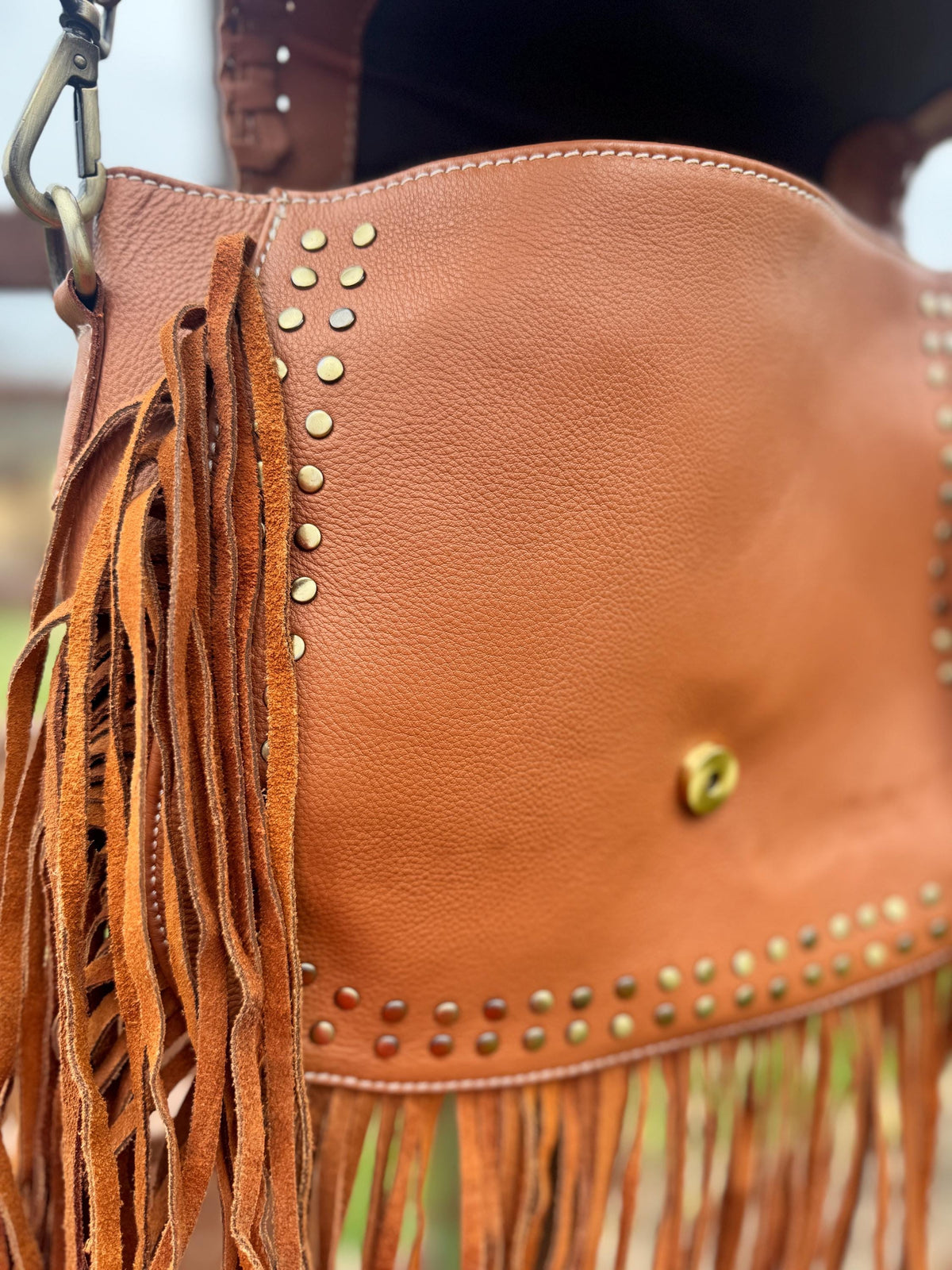 Double B Fringe Checkered Leather Purse