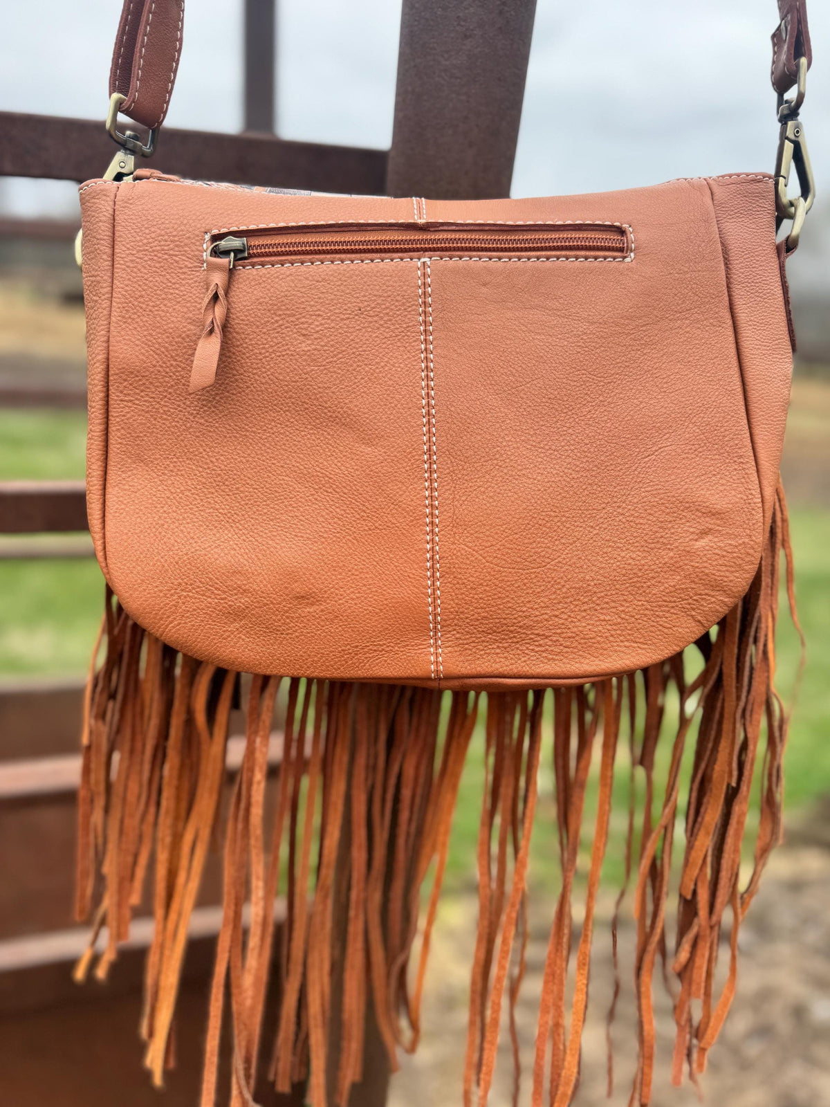 Double B Fringe Checkered Leather Purse