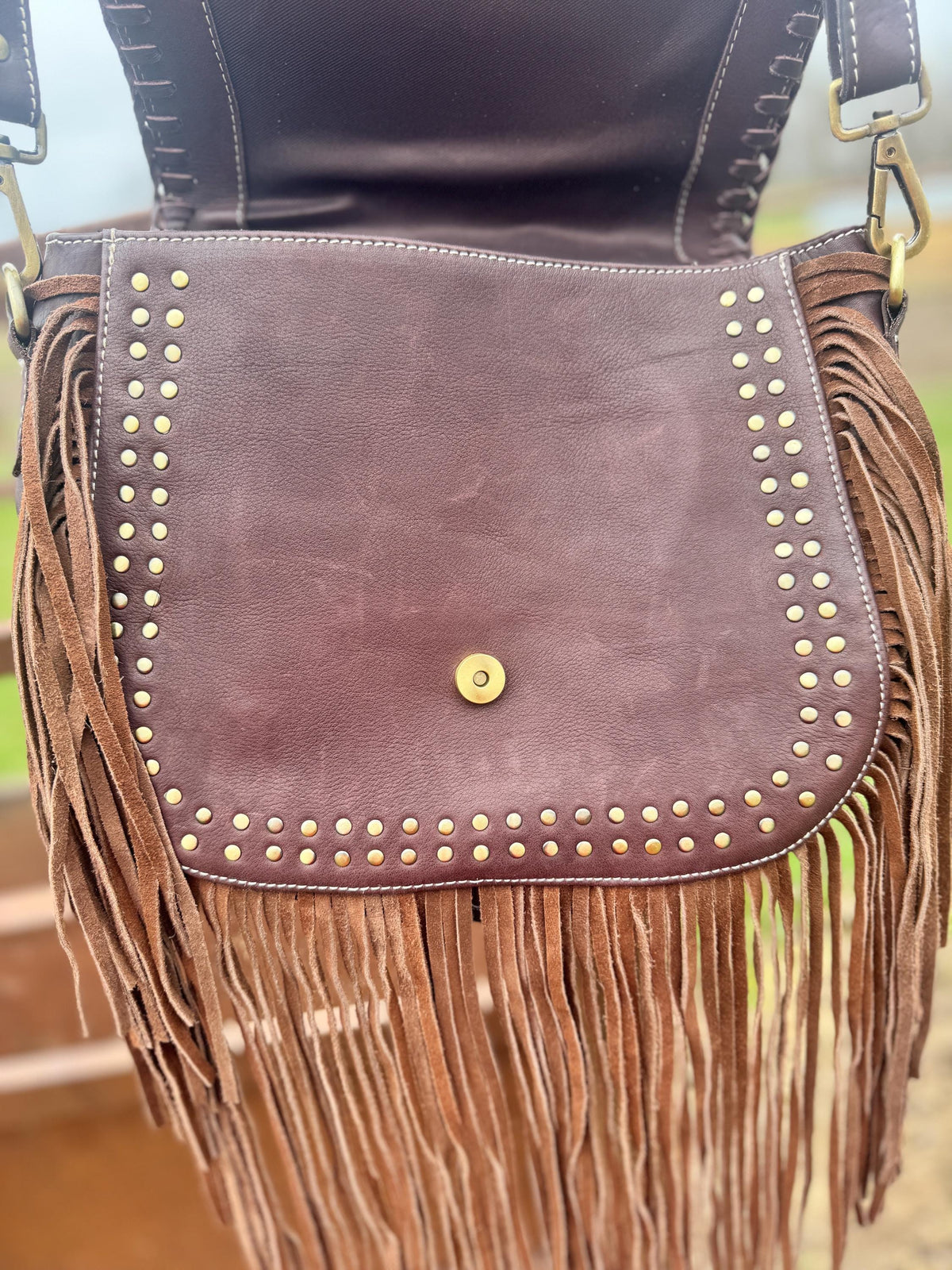 Double B Fringe Checkered Leather Purse