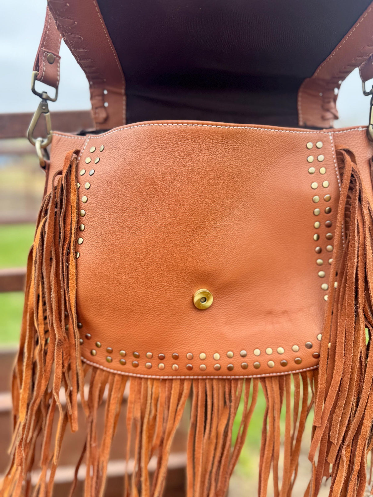 Double B Fringe Checkered Leather Purse