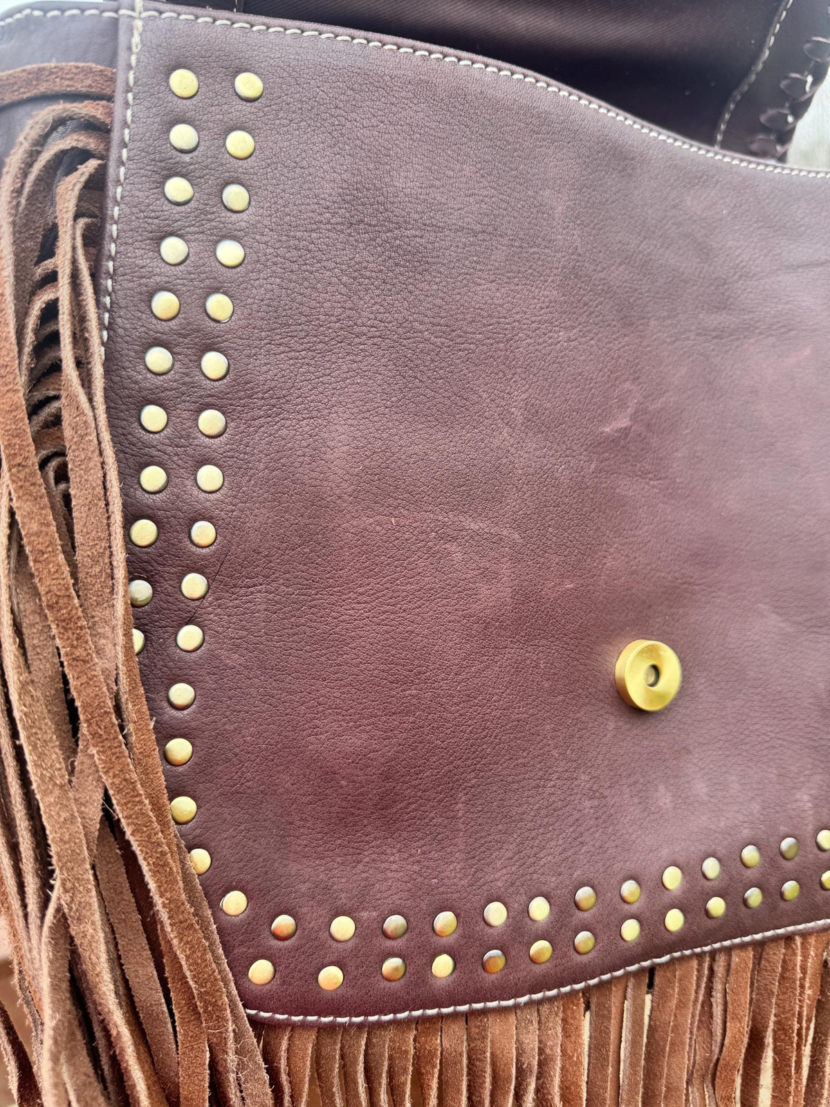 Double B Fringe Checkered Leather Purse