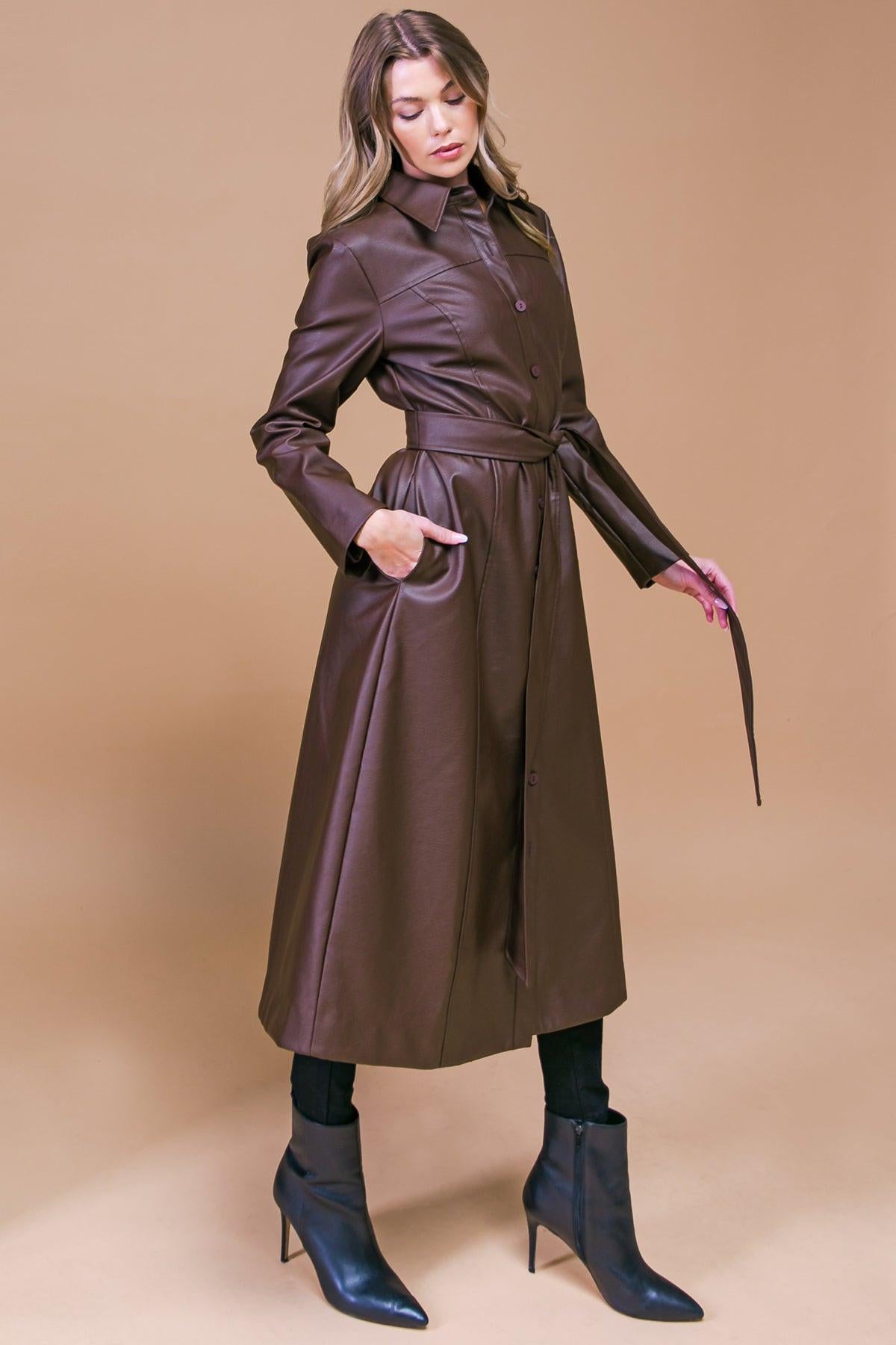 Wonderful Day Faux Leather Midi Coat