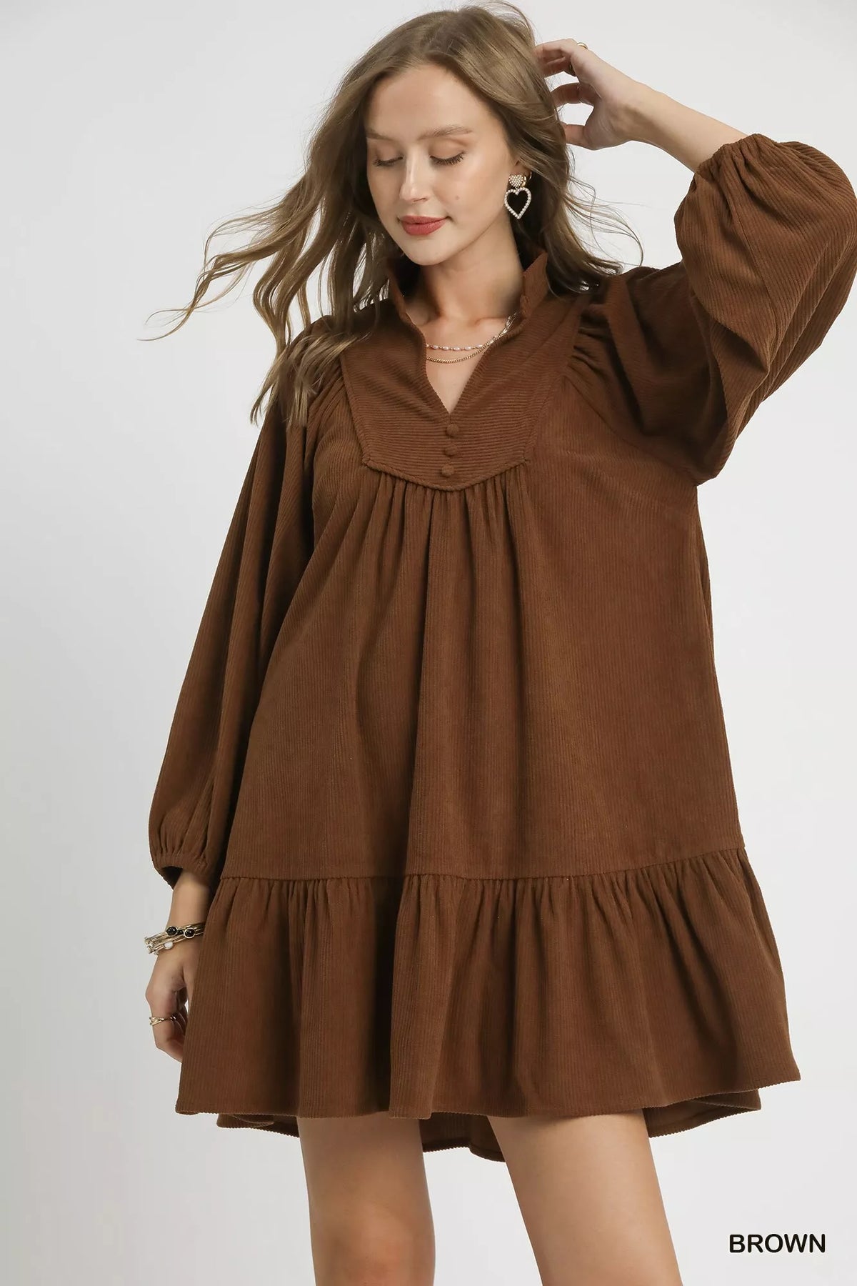 Corduroy tiered babydoll dress