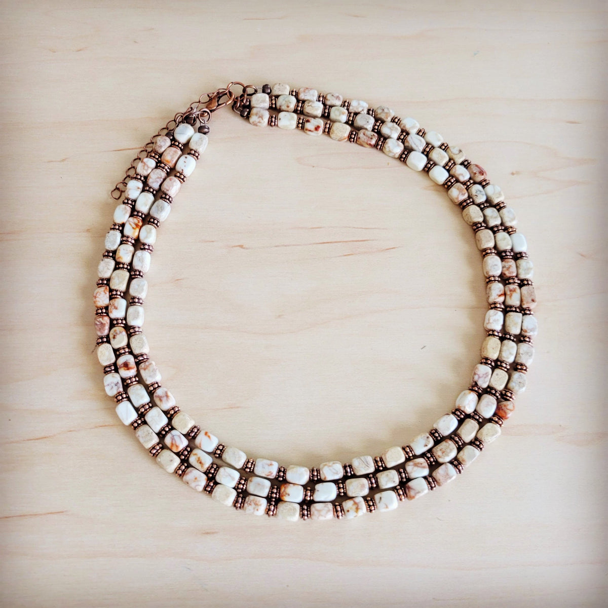 Triple Strand Sandstone Regalite Layered Necklace