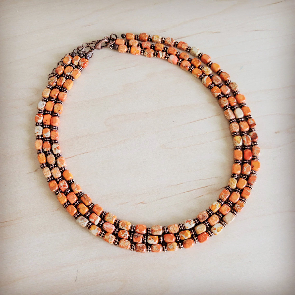 Triple Strand Orange Regalite Layered Necklace