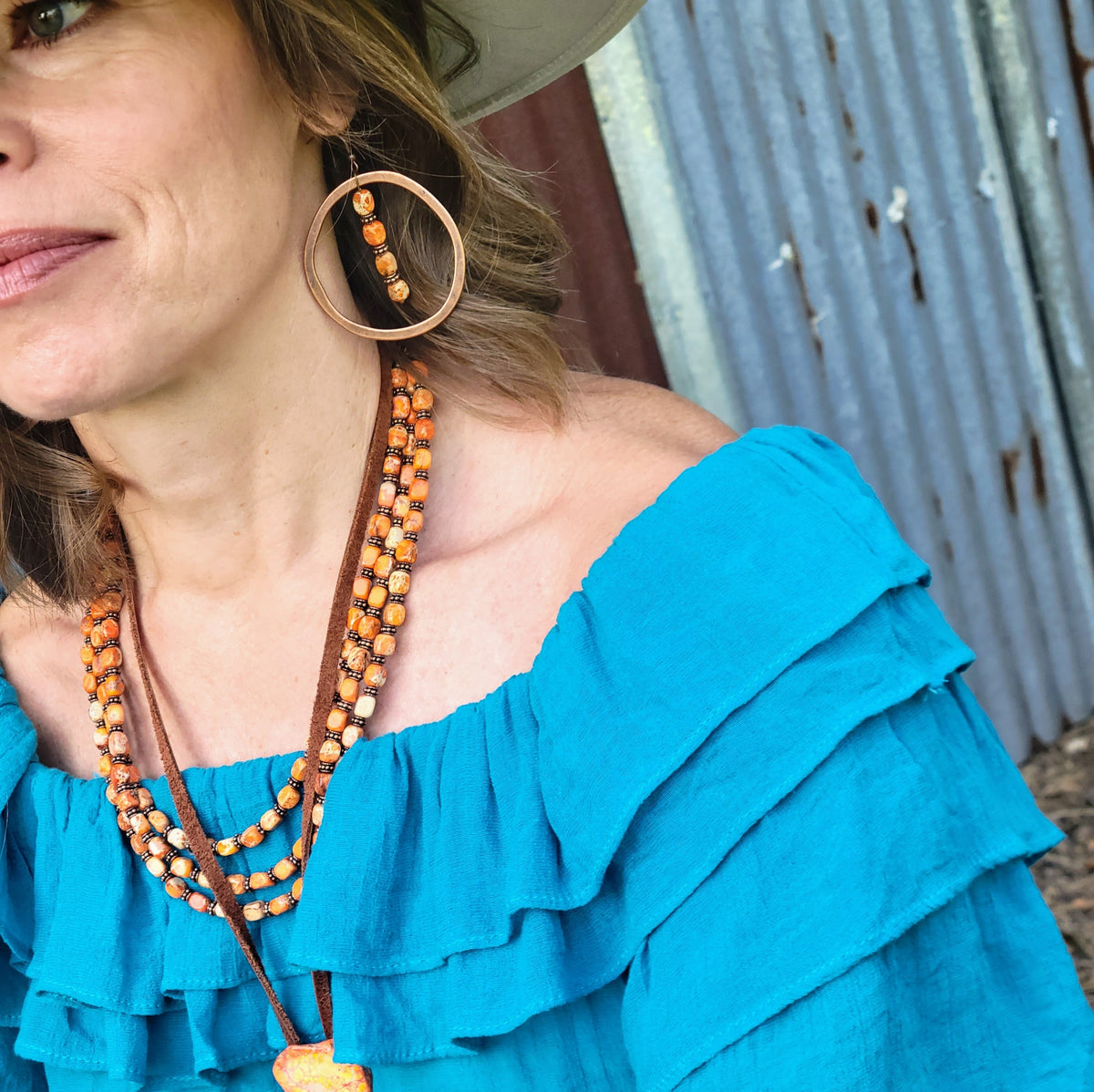 Triple Strand Orange Regalite Layered Necklace