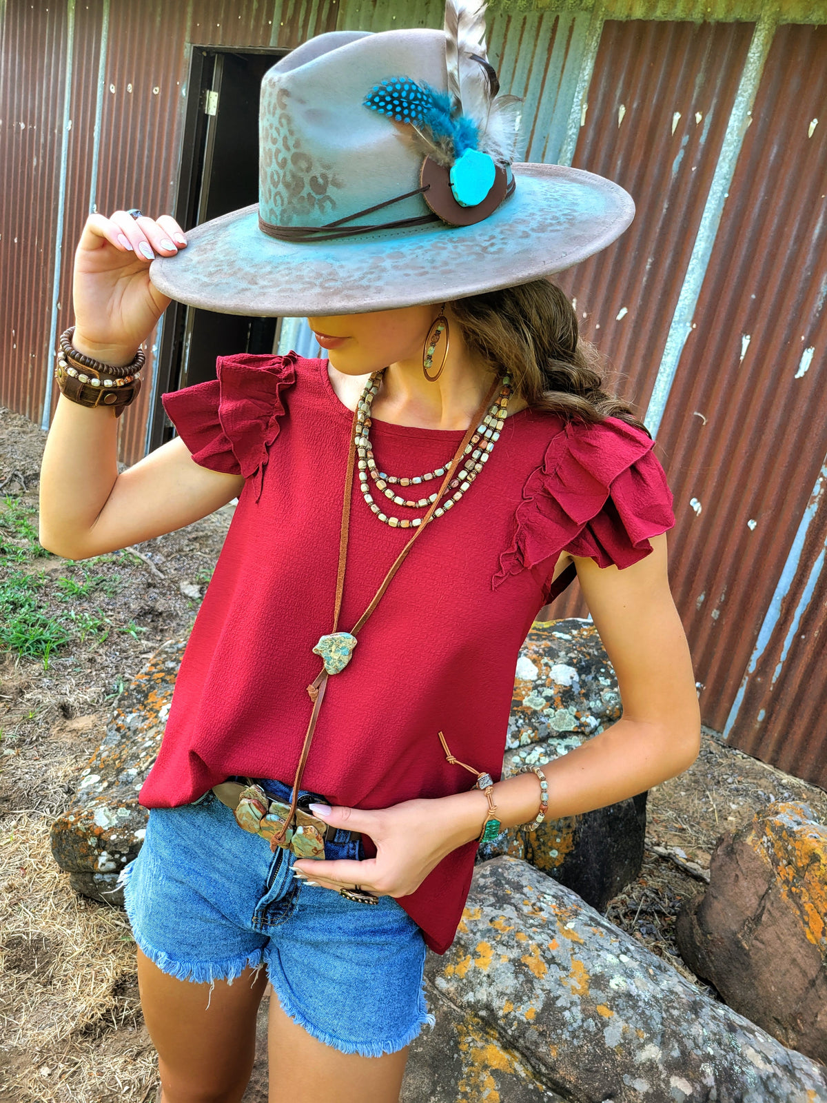 Triple Strand Aqua Terra & Copper Necklace