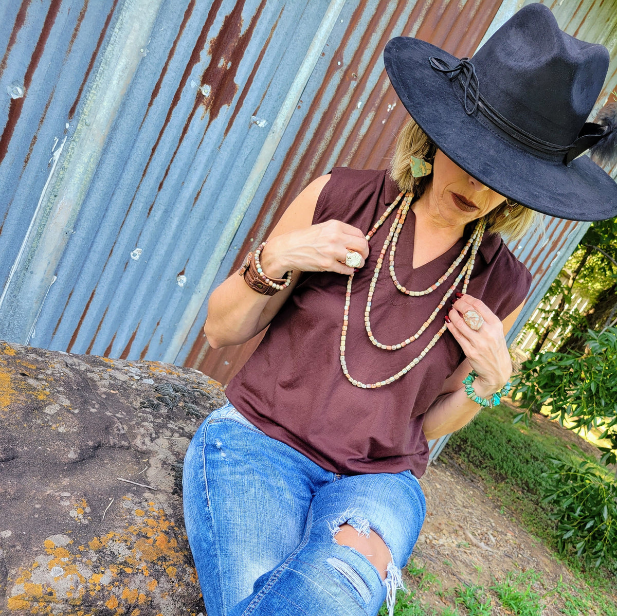 Triple Strand Western Aqua Terra Necklace