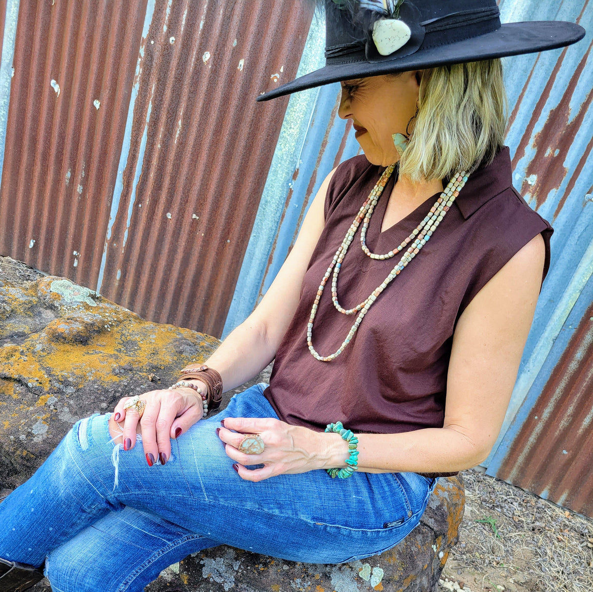 Triple Strand Western Aqua Terra Necklace