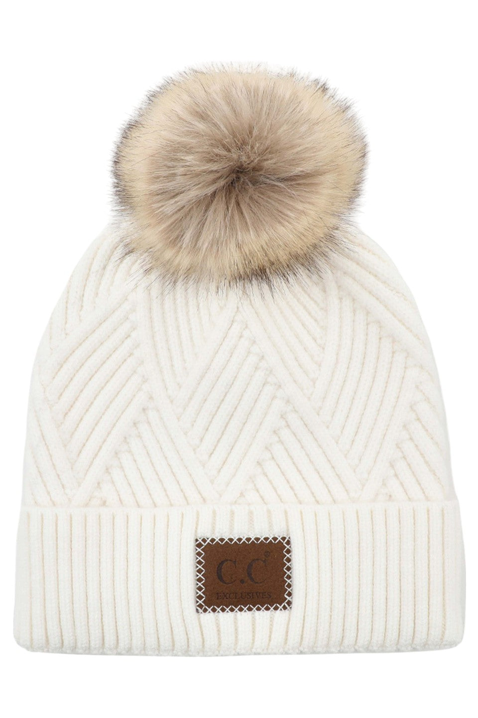 C.C Heather Beanie with Suede Patch