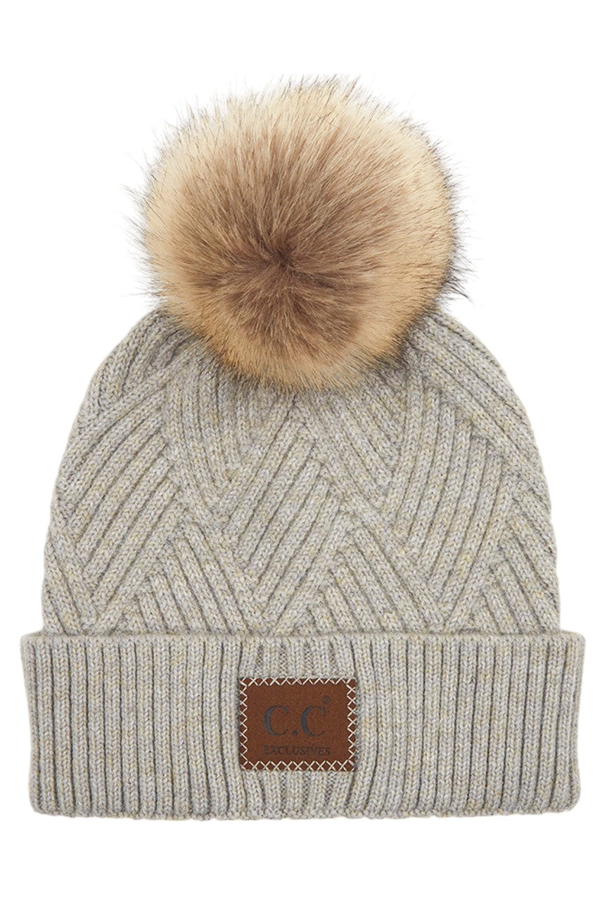 C.C Heather Beanie with Suede Patch