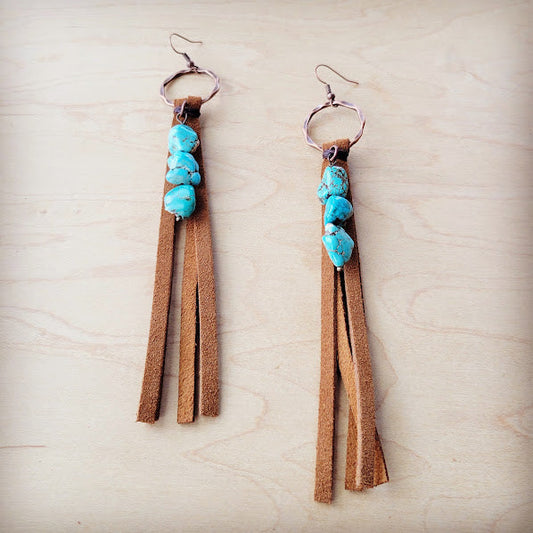 Leather Fringe Turquoise Earrings