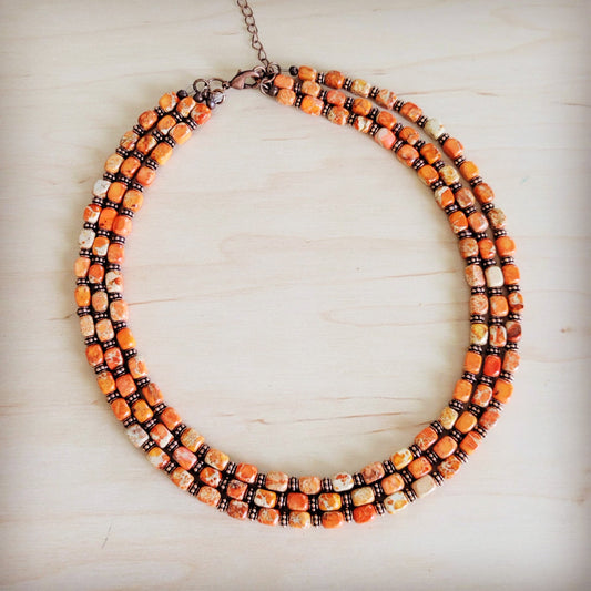 Triple Strand Orange Regalite Layered Necklace