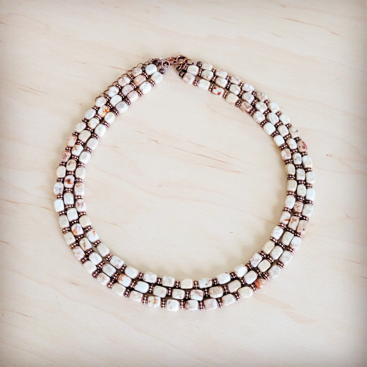 Triple Strand Sandstone Regalite Layered Necklace
