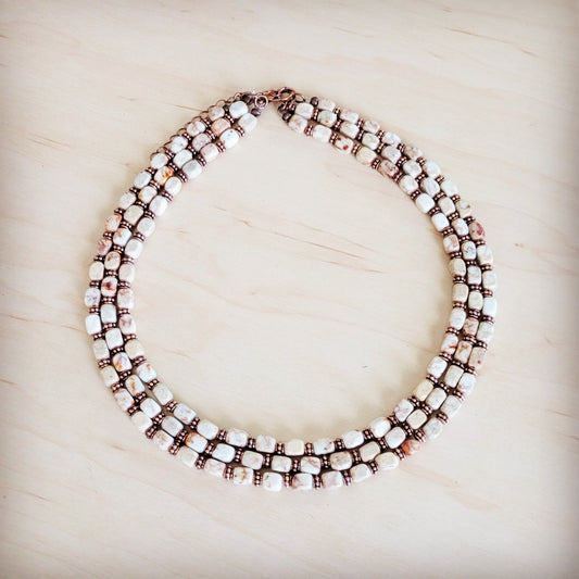 Triple Strand Sandstone Regalite Layered Necklace