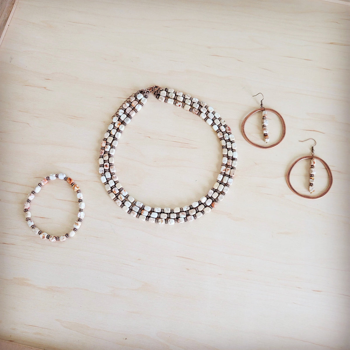 Triple Strand Sandstone Regalite Layered Necklace