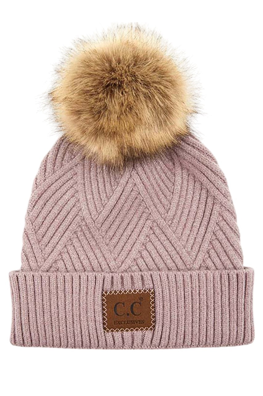 C.C Heather Beanie with Suede Patch