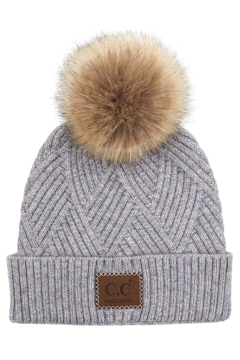 C.C Heather Beanie with Suede Patch